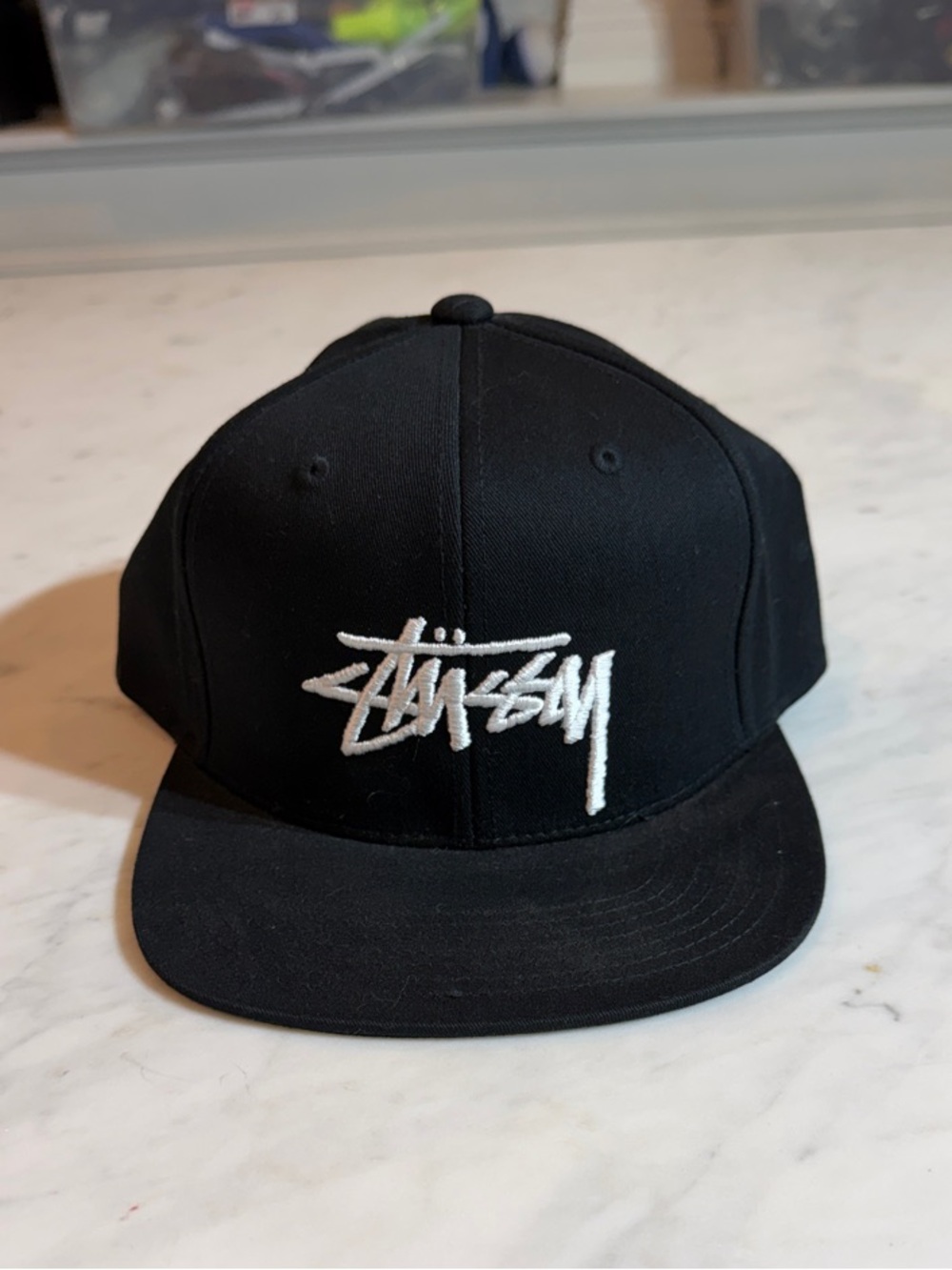 Stussy Black Adjustable Snapback Cap with Logo Tag
